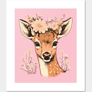 Deer and flowers Posters and Art